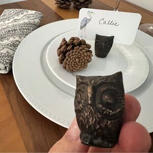 Set of 20 Crate&Barrel Place Card Holder Brown/Bronze Owl Weighted Metal